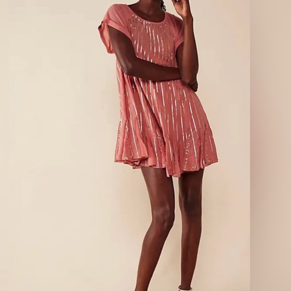Free People Mint Julep Sequin Mini Dress Coral Size Small New